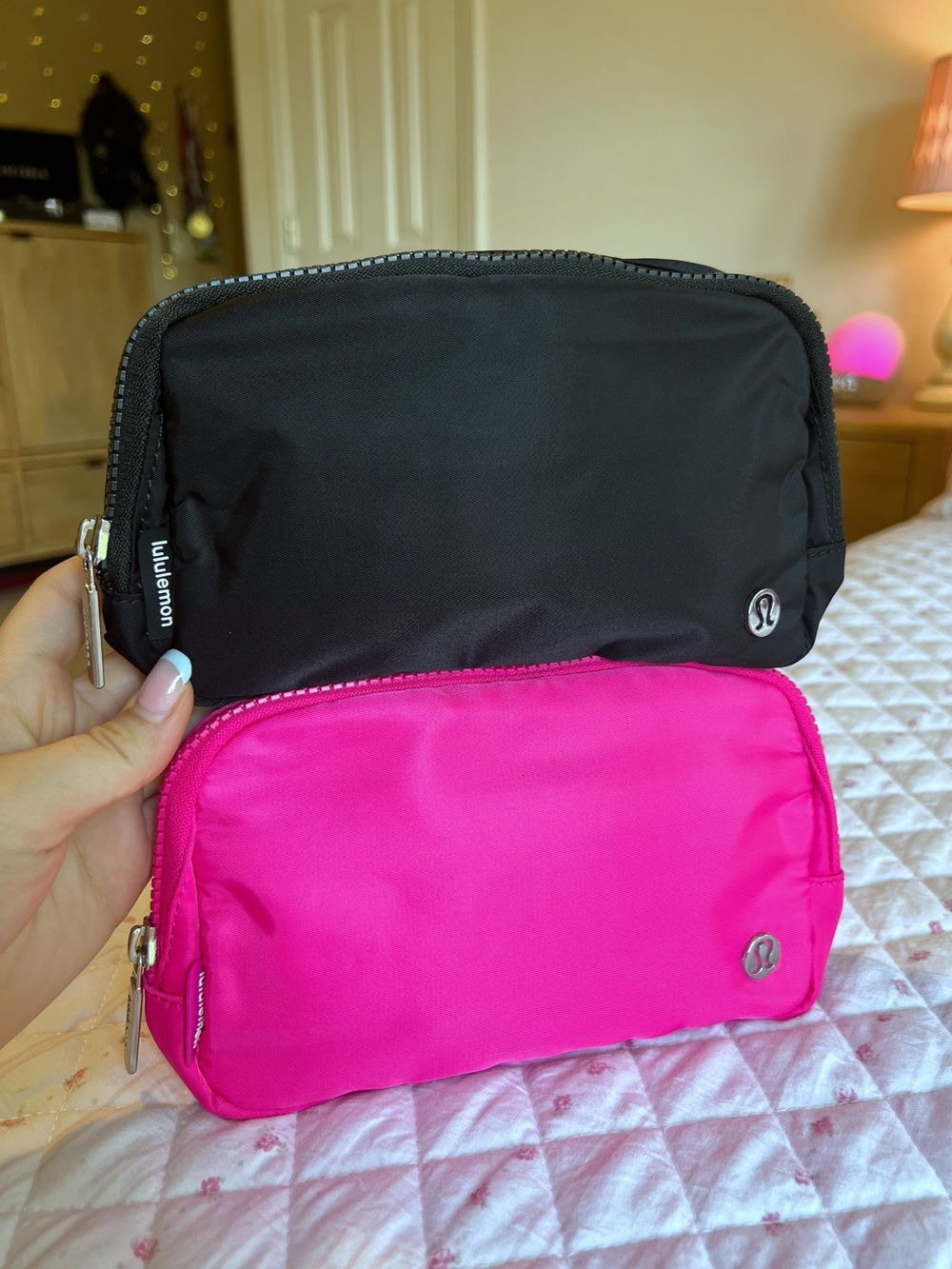 New Lululemon Everywhere Belt Bag 1L Bundle Sonic Pink & Black Crossbody